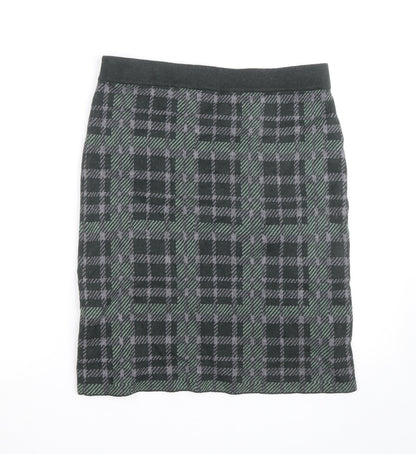 Woolovers Women's Grey Check Knit Pencil Skirt Size M High Waist