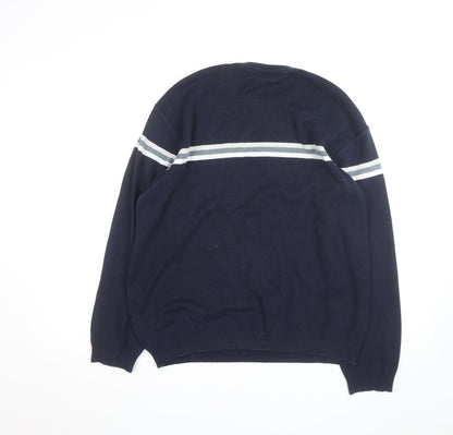 Lacoste Men's Blue Crew Neck Striped Pullover Jumper Size L