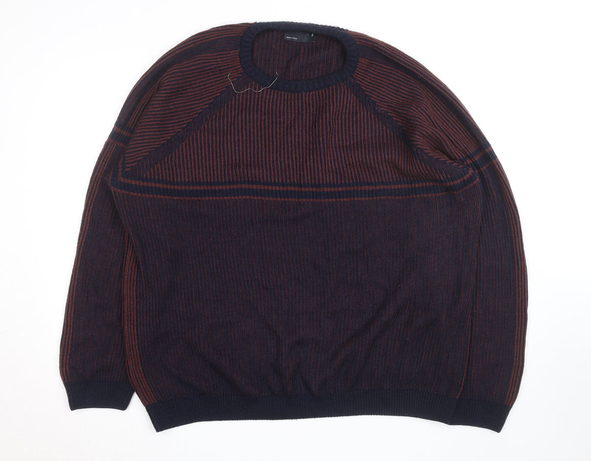 ASOS DESIGN Men’s Blue 2XL Striped Knit Pullover Jumper