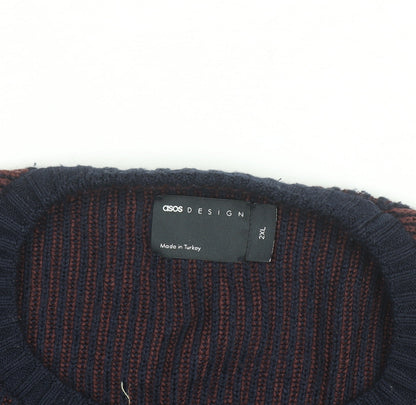 ASOS DESIGN Men’s Blue 2XL Striped Knit Pullover Jumper