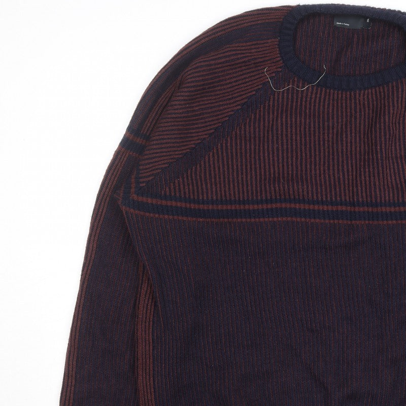 ASOS DESIGN Men’s Blue 2XL Striped Knit Pullover Jumper