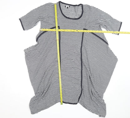 Jaeger Women Blue Striped Linen Cotton Relaxed T-Shirt Size L