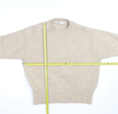 Zara Women Beige Wool Blend Chunky Knit Pullover Jumper Size S
