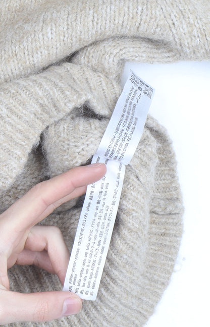 Zara Women Beige Wool Blend Chunky Knit Pullover Jumper Size S