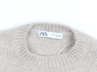 Zara Women Beige Wool Blend Chunky Knit Pullover Jumper Size S