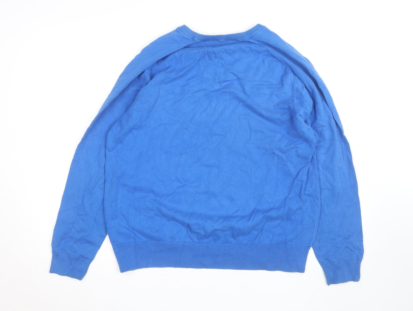 FCUK Men's Blue V-Neck Cotton Blend Jumper Size L
