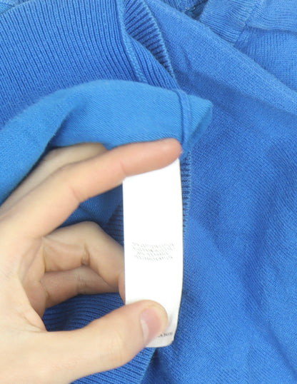 FCUK Men's Blue V-Neck Cotton Blend Jumper Size L