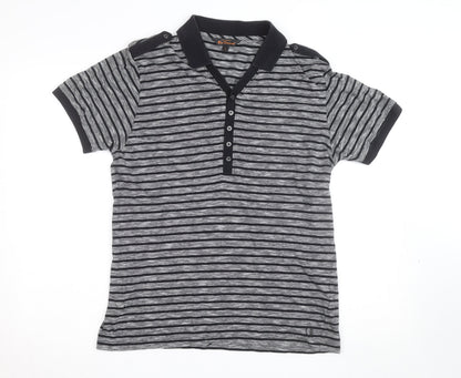 Ben Sherman Men's Grey Striped Cotton Polo Shirt Size L