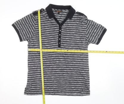 Ben Sherman Men's Grey Striped Cotton Polo Shirt Size L
