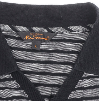 Ben Sherman Men's Grey Striped Cotton Polo Shirt Size L