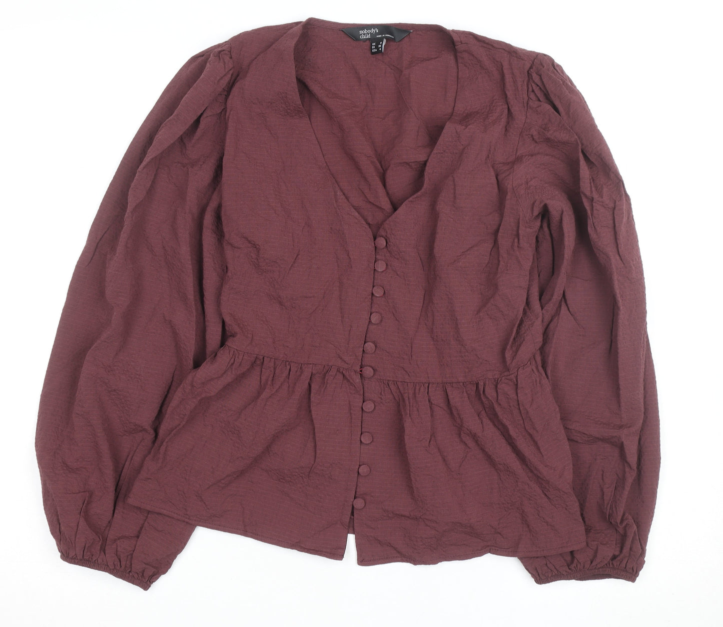 Nobody's Child Women's Brown V-Neck Long Sleeve Blouse Size 8
