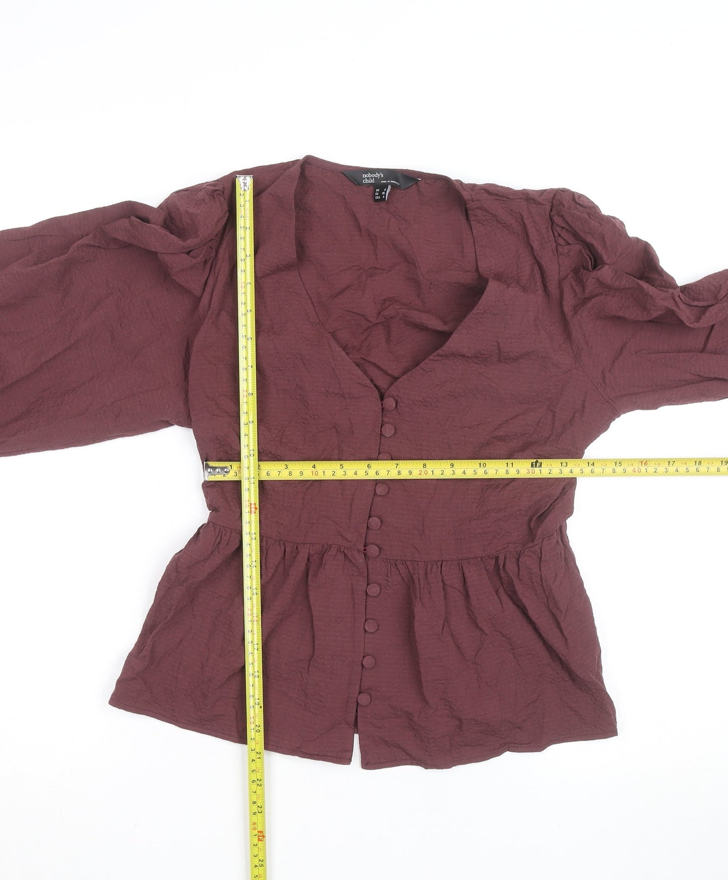 Nobody's Child Women's Brown V-Neck Long Sleeve Blouse Size 8