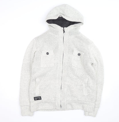 Dissident Mens Grey Hooded Full Zip Knit Jumper L
