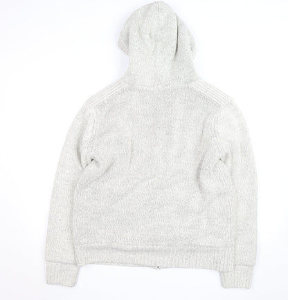 Dissident Mens Grey Hooded Full Zip Knit Jumper L