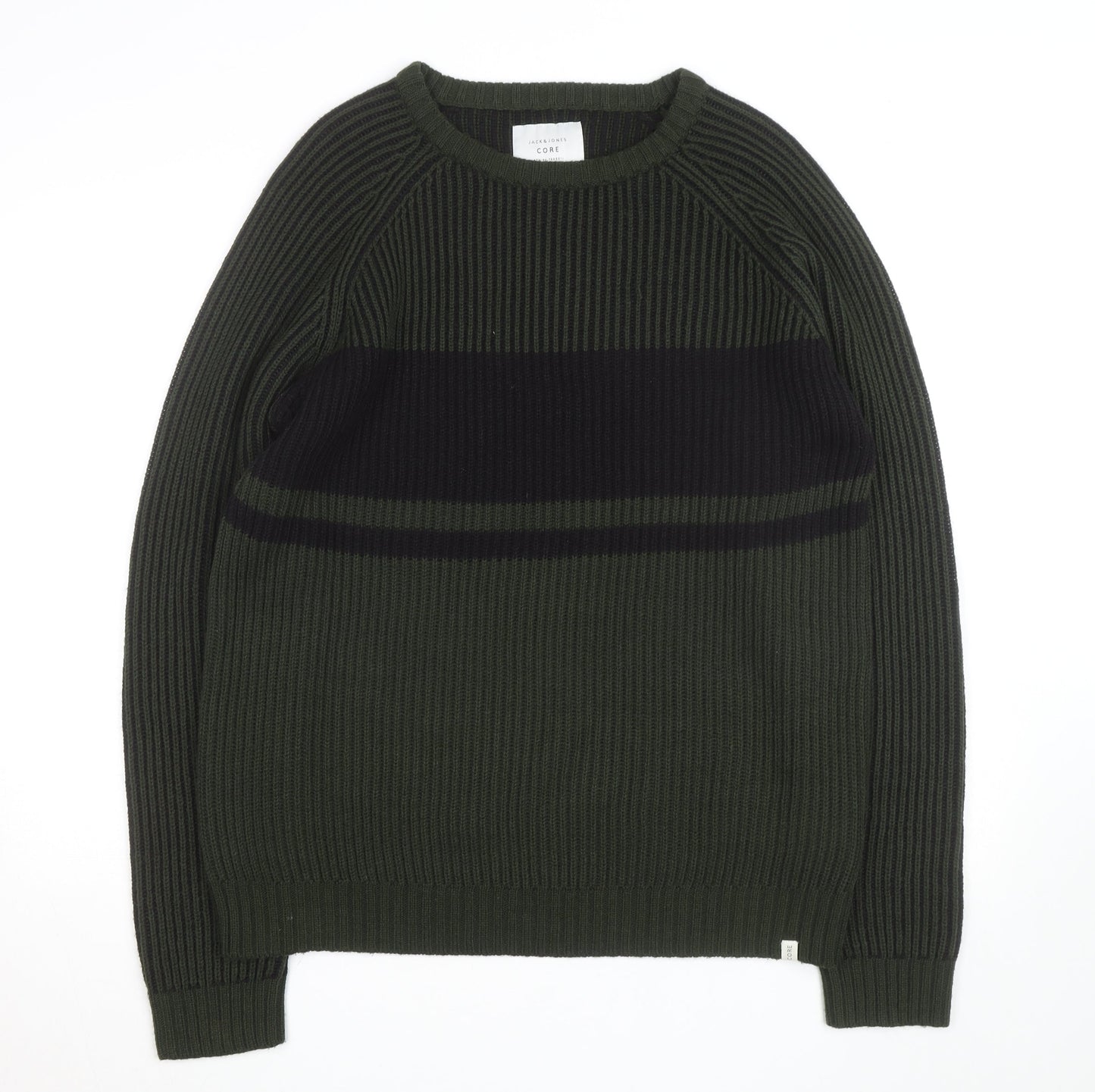 Jack & Jones Men's Green 2XL Crew Neck Ribbed Knit Pullover Jumper