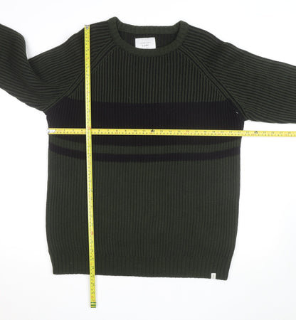Jack & Jones Men's Green 2XL Crew Neck Ribbed Knit Pullover Jumper
