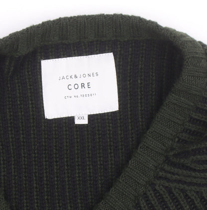 Jack & Jones Men's Green 2XL Crew Neck Ribbed Knit Pullover Jumper