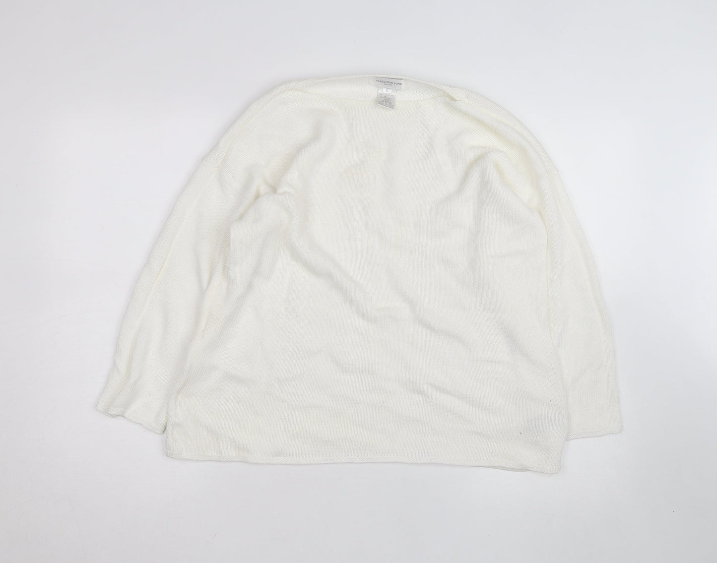Jones New York Women Ivory Linen Cotton Knit Pullover Jumper L
