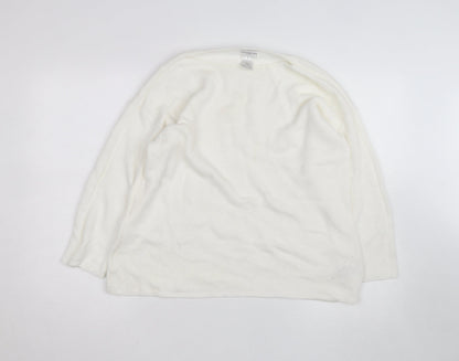 Jones New York Women Ivory Linen Cotton Knit Pullover Jumper L