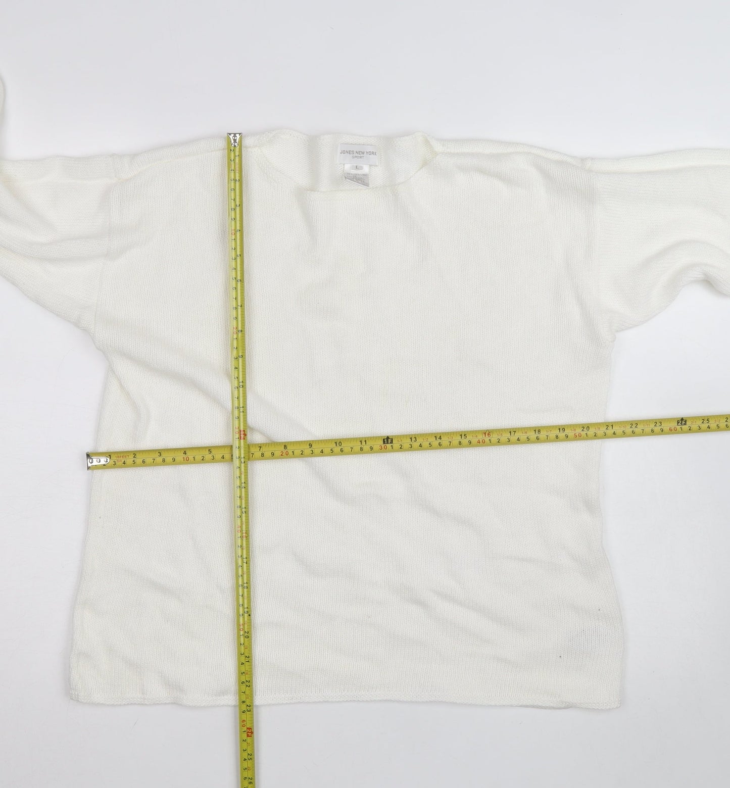 Jones New York Women Ivory Linen Cotton Knit Pullover Jumper L