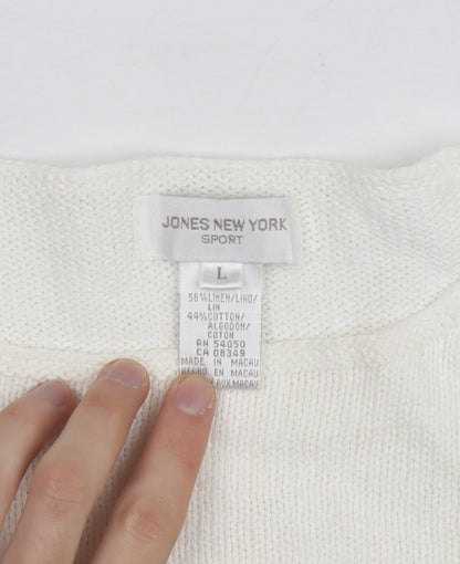 Jones New York Women Ivory Linen Cotton Knit Pullover Jumper L
