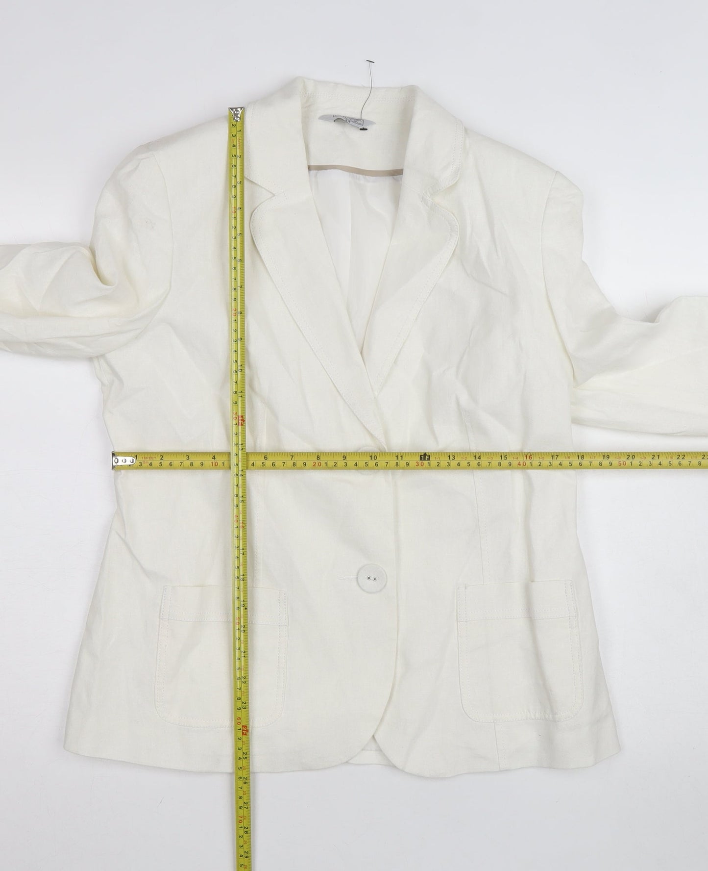 Classic Women's Ivory Linen Blend Two-Button Blazer Size 14