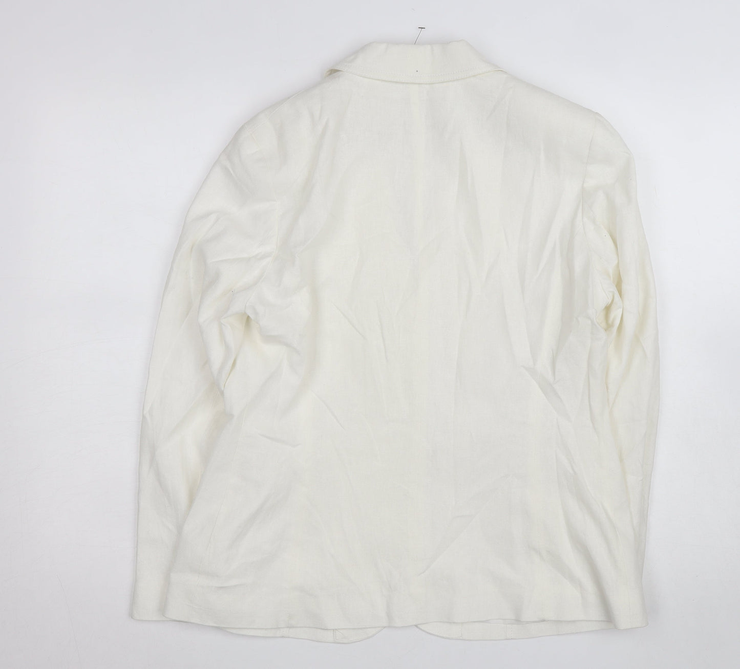 Classic Women's Ivory Linen Blend Two-Button Blazer Size 14