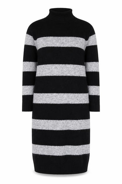 Next Women’s Black & Grey Roll Neck Stripe Wool Tunic Jumper M