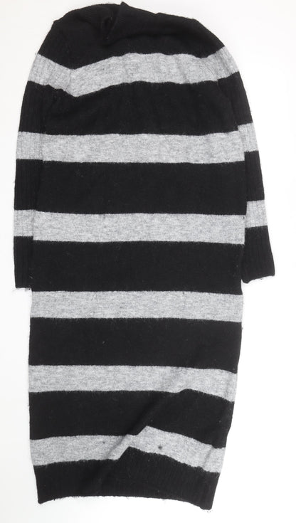Next Women’s Black & Grey Roll Neck Stripe Wool Tunic Jumper M