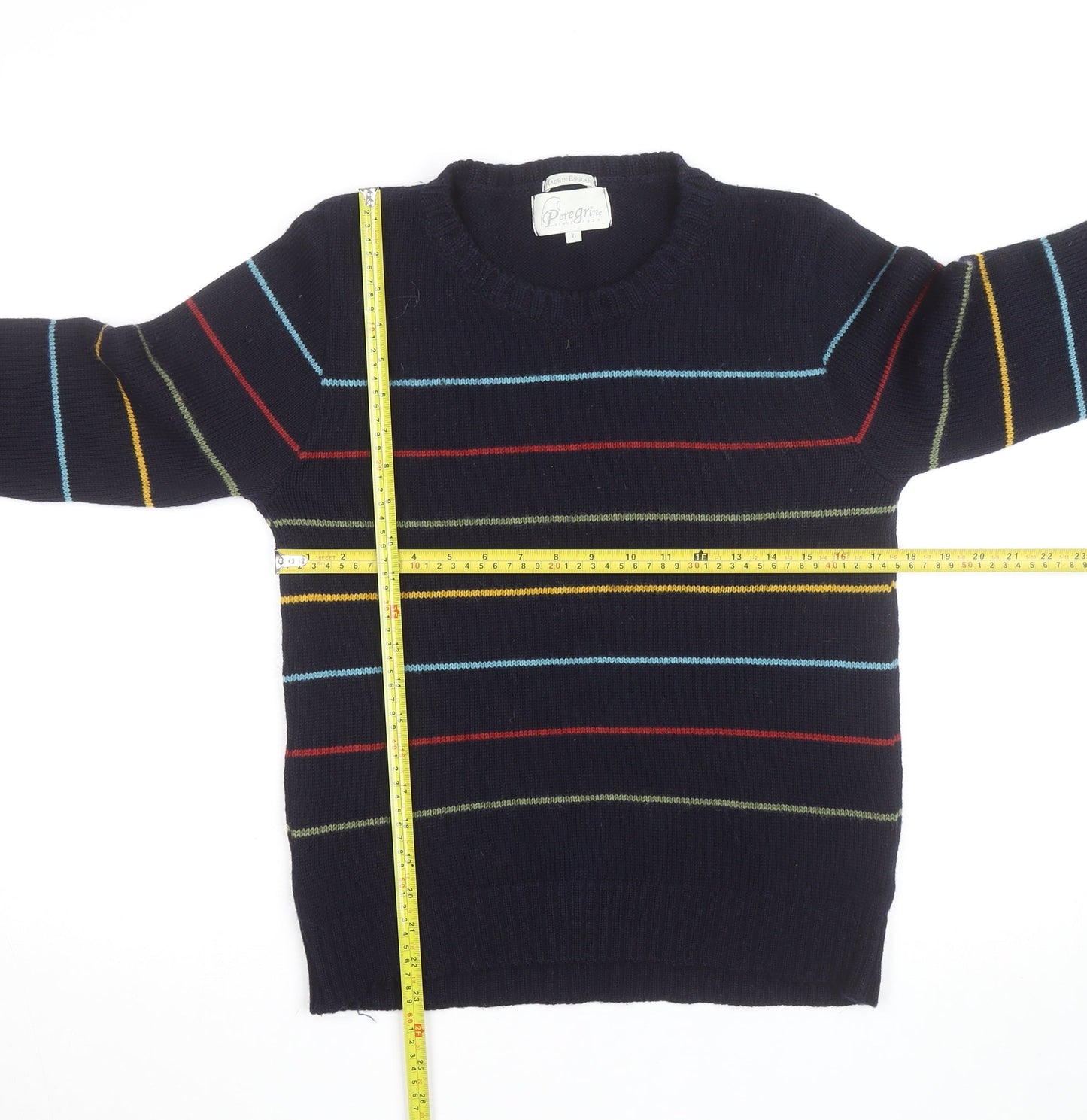 Peregrine Women's Blue Striped Wool Crew Neck Jumper L