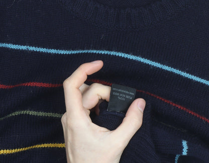 Peregrine Women's Blue Striped Wool Crew Neck Jumper L