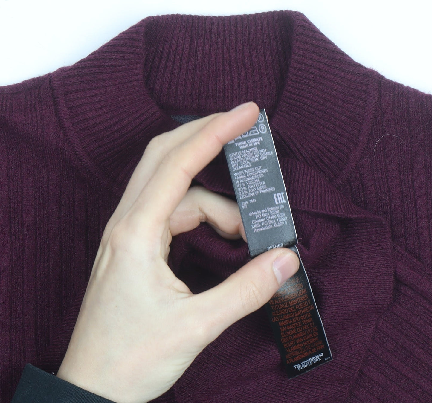 Marks and Spencer Womens Purple Mock Neck Ribbed Pullover Jumper Size 12
