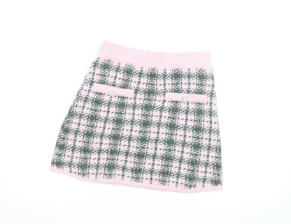 Zara Women Pink Check Knit A-Line Mini Skirt Size M