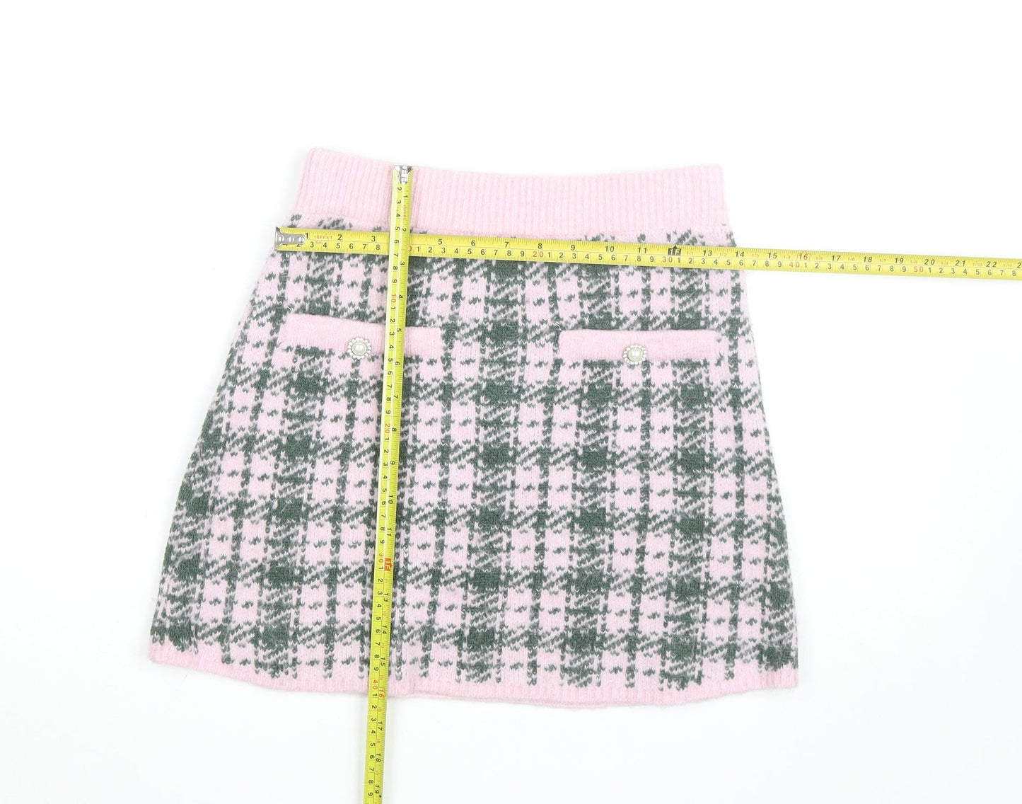 Zara Women Pink Check Knit A-Line Mini Skirt Size M