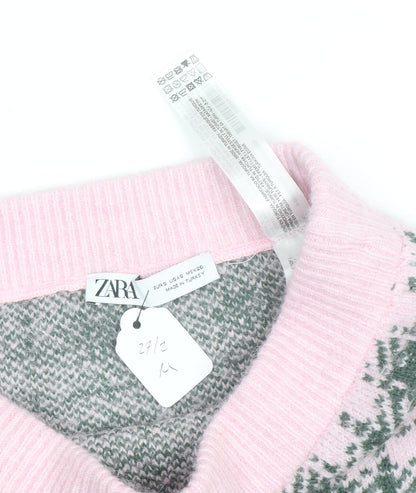 Zara Women Pink Check Knit A-Line Mini Skirt Size M