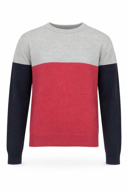 Bench Men's Grey Red Blue Colour Block Cotton Pullover Jumper XS