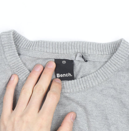 Bench Men's Grey Red Blue Colour Block Cotton Pullover Jumper XS