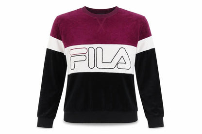 Fila Womens Colourblock Velour Sweatshirt XS Burgundy Black White
