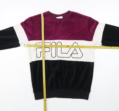 FILA Womens Colourblock Velour Sweatshirt XS Burgundy Black White