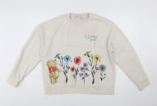 Disney Winnie the Pooh Beige Floral Sweatshirt Women M Primark