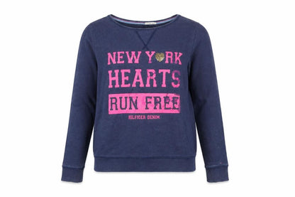 Hilfiger Denim Womens Navy Blue Pullover Sweatshirt M Sequin Heart