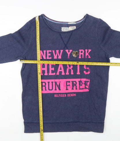 Hilfiger Denim Womens Navy Blue Pullover Sweatshirt M Sequin Heart