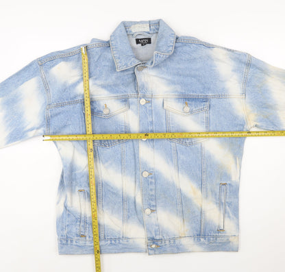 boohooMAN Men's Blue Denim Basic Jacket Size S Regular Fit