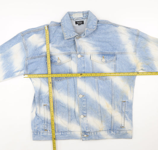 boohooMAN Men's Blue Denim Basic Jacket Size S Regular Fit