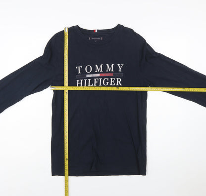 Tommy Hilfiger Men's Navy Blue Long Sleeve Logo Cotton T-Shirt Size S