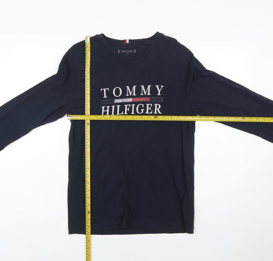 Tommy Hilfiger Men's Navy Blue Long Sleeve Logo Cotton T-Shirt Size S