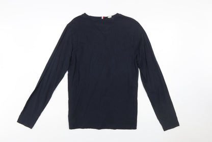 Tommy Hilfiger Men's Navy Blue Long Sleeve Logo Cotton T-Shirt Size S