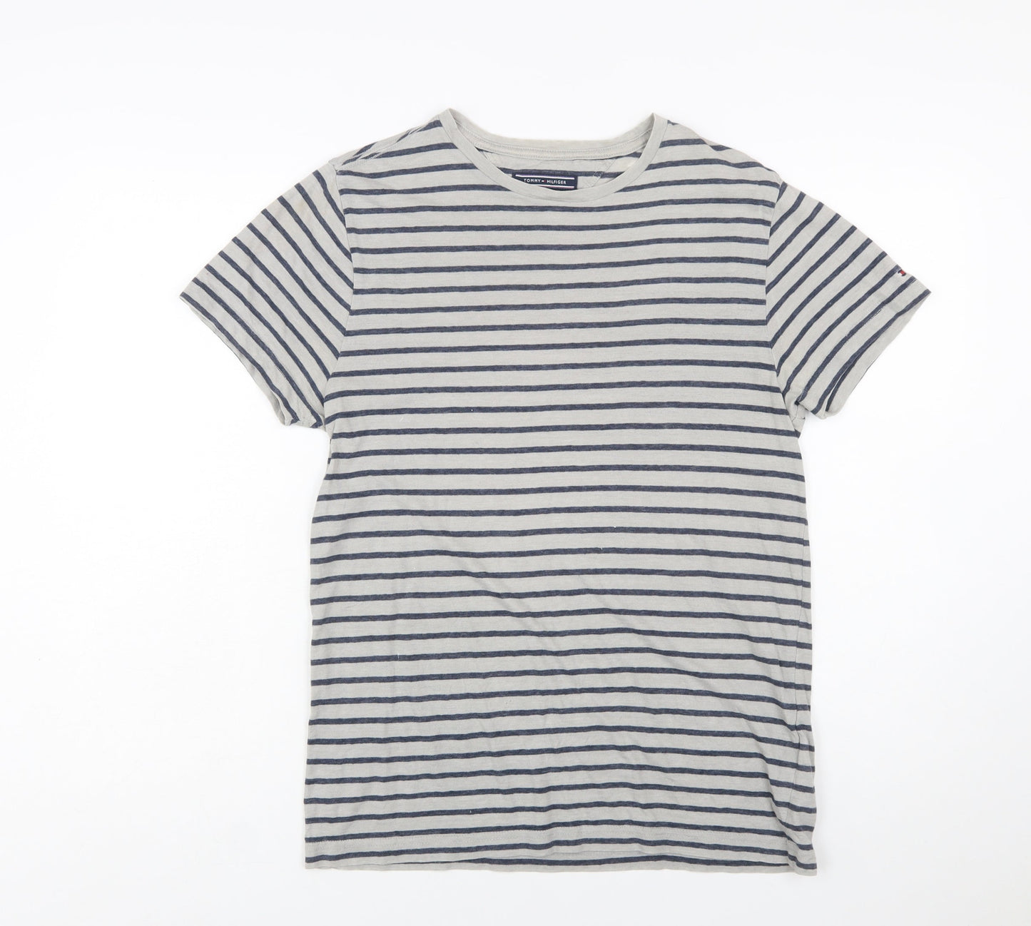 Tommy Hilfiger Men's Grey Striped Cotton Crew Neck T-Shirt Size S
