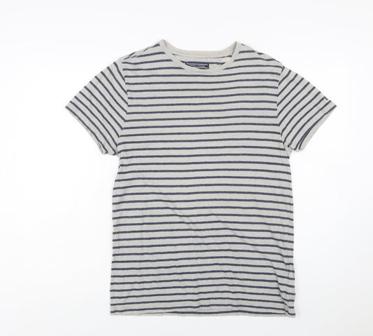 Tommy Hilfiger Men's Grey Striped Cotton Crew Neck T-Shirt Size S
