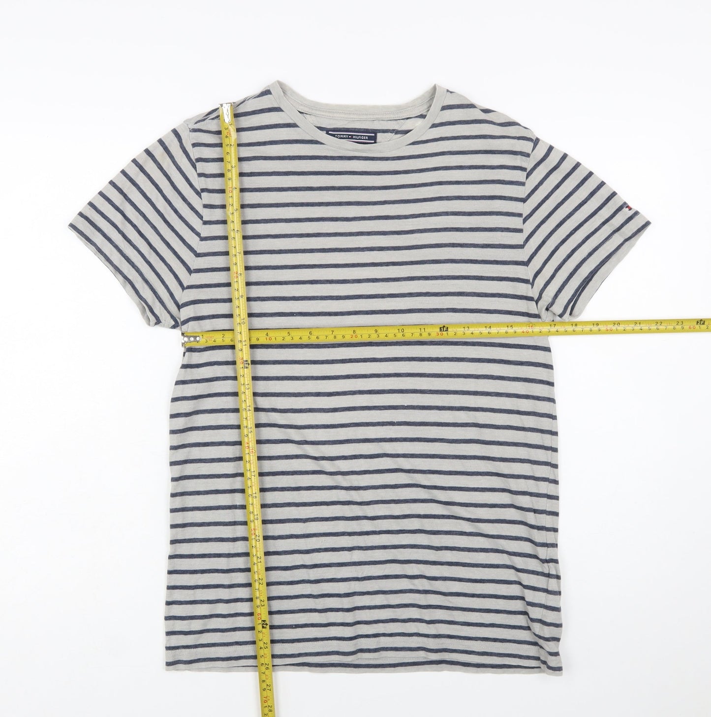 Tommy Hilfiger Men's Grey Striped Cotton Crew Neck T-Shirt Size S